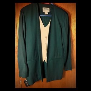 Teal pants suit with faux cream colored vest